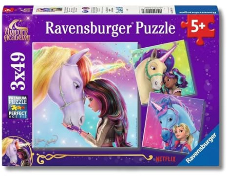 Ravensburger barnpussel - 12004163 - Unicorn Academy - enhörningspussel för barn i åldern 5 och uppåt, med 3x49 bitar - enhörningspresenter