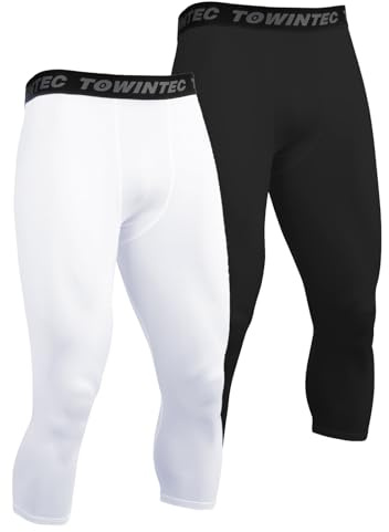 Towintec 3/4 Pantaloni Compressione da Uomo Calzamaglia da Corsa Traspirante Calzamaglia Termica Atletico Leggings da Allenamento Basket Palestra Fitness Elastico Asciugatura Rapida Pantaloni Stretti