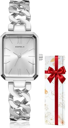 CIVO Damen Uhr Edelstahl Armbanduhr: Silber Rechteckig Damenuhr - Wasserdicht Analog Uhren für Frauen
