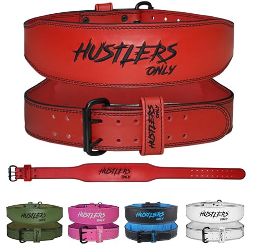 HUSTLERS ONLY tyngdlyftningsbälte för män och kvinnor – 7 mm tjockt syntetiskt läder gymbälte 10 cm vadderat ryggstöd – viktbälte för lyftning, bodybuilding, dödlyft, squat-träning (röd – L)