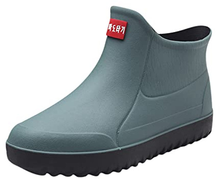 Gummistövlar män korta, regnskor män vattentäta ankelstövlar vidskaft ankelstövlar halkfria regnstövlar trädgård stövlar bekväma slip-stövlar unisex gummistövletter utomhusskor, Grön, 42 EU