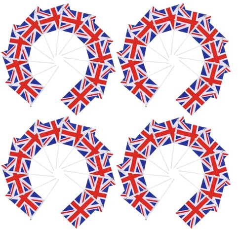 NUOBESTY 40 Drapeaux Nationaux Britanniques à Main 14x21 Cm Hampe, Petits Drapeaux Portatifs en Tissu Résistant pour Événements Sportifs, Décorations de Fête Nationale et Rassemblements