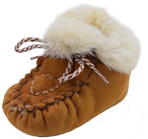 Sonia Originelli Baby Kleinkinder Wildlederhausschuh Herzchen Lammfell Schleife Farbe Natur, Größe 16