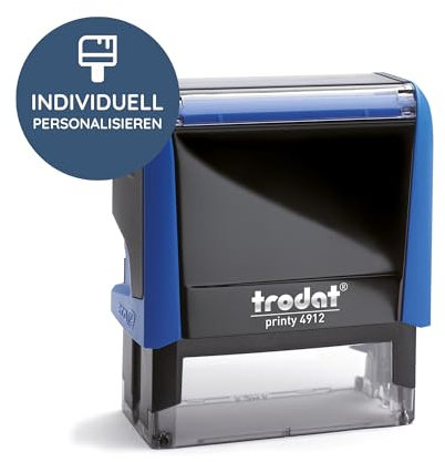 Trodat – Printy 4912 BLAU Custom Stempel mit Wunschtext personalisieren – selbstfärbender Stempel als Namensstempel, Adressstempel, Firmenstempel & Co zu verwenden (47 x 18 mm | 5 Zeilen | Blau)