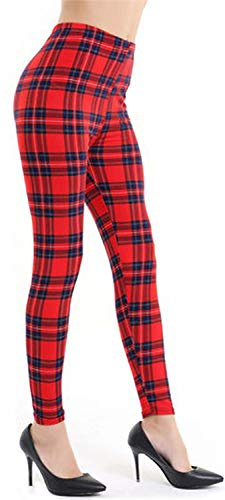 Fioeyr Womens Red Tartan Check Print Elacticated Ladies Full Length Long Stretchy Leggings