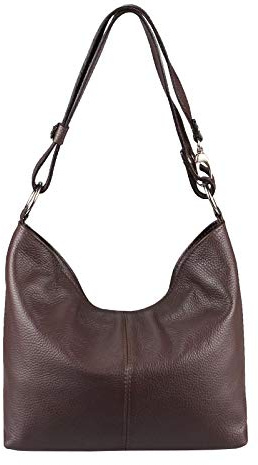 OBC Made in Italy Damen Echt Leder Tasche Shopper Hobo-Bags Schultertasche Umhängetasche Handtasche Henkeltasche Ledertasche Damentasche (Dunkelbraun)