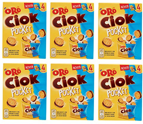 6x Saiwa Oro Ciok Pocket Mini-Kekse gefüllt mit fettarmer Kakaocreme (4 Beutel à 40g) 160g biscuit cookies