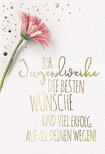 KE - Klassische und edle Jugendweihe Glückwunschkarte für Jungen & Mädchen, Karte zur Jugendfeier, DIN B6 Format, inkl. Umschlag, hochwertiges Design - Motiv: Blume