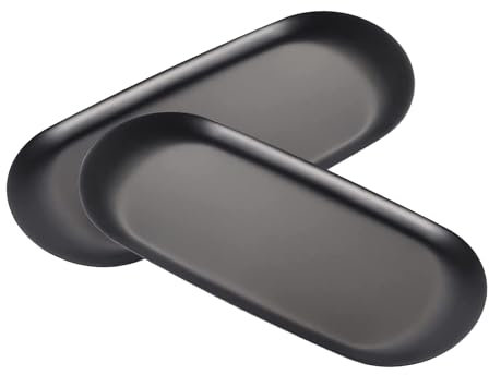 Oneroomone 2 Pezzi Vassoio Portaoggetti In Acciaio Inox, Vassoio Gioielli Nera, Portafrutta/Candela/Caramella/Chiave/Cosmetici/Gioielli per Piccoli Oggetti, Placcatura in Superficie Nera