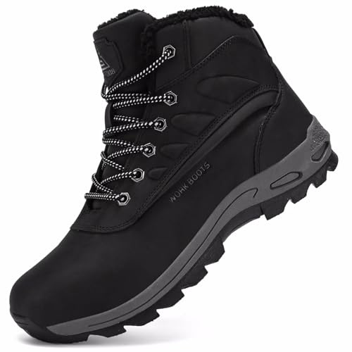 CYKYGGO Stivali Invernali Uomo Caldo Scarpe da Neve Caldo Impermeabile Antiscivolo Scarponcino Trekking Nero 46