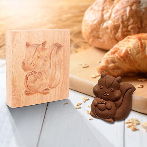 Wooden Cookies Mold, DIY Little Squirrel Press Cookie Stamp - Non-Stick Carved Embossing Cutter for Gingerbread, Muffin, Moon Pies, Biscuit, Chocolate, Green Bean Cake