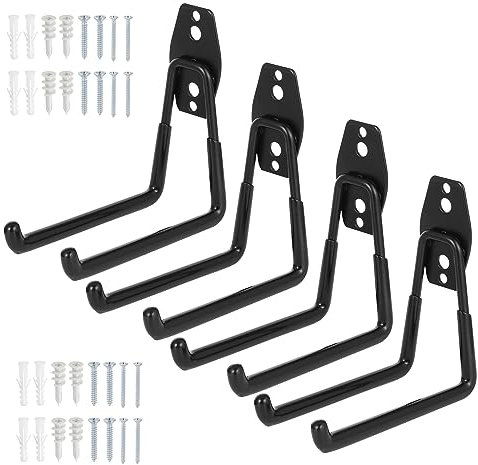 Knpwer 4 Stück Garagenhaken,Garage Storage Doppelhaken Wandhaken,Heavy Duty Wandhalterung Werkzeughalter für Schüttgüter,Fahrräder (11.3 * 12.8cm, Schwarz)