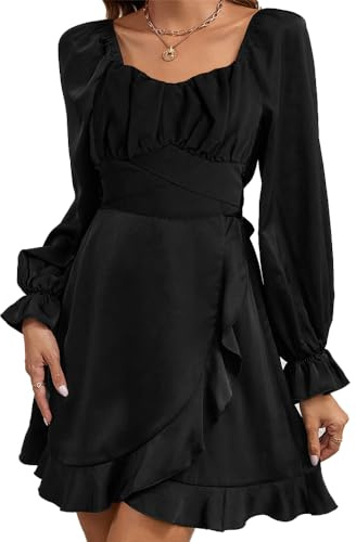 KBRPEY Vestito Donna Elegante Maniche Lunghe Sexy Mini Abito Bodycon da Sera Tinta Unita Nero da Festa Cocktail