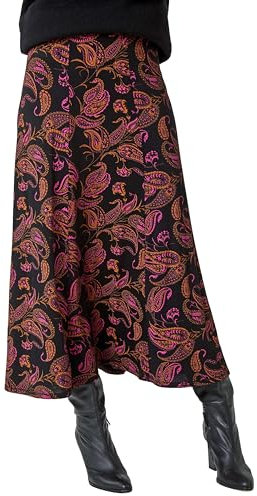 Roman Originals Jersey Skirt for Women UK - Ladies Midi Maxi Floral Animal Print Autumn Winter Swing Smart Casual Work Office Cocktail Party Going Out Evening Holiday Cruise - Pink - Size 10
