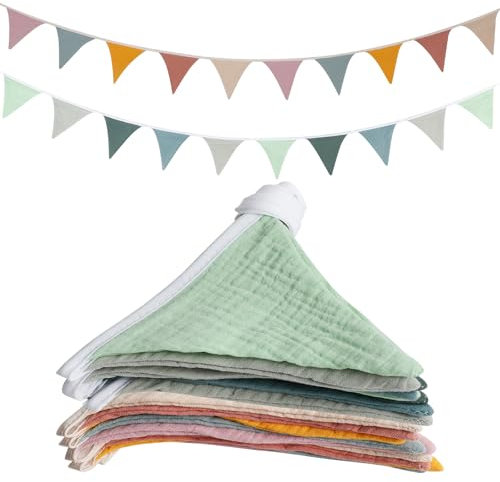 AiQInu 2 Pezzi Triangolo Bandiera Ghirlanda, Tessuto Bunting, Ghirlande triangolari in cotone lavabile, Per Bambini Appesa Bandiera Per Matrimonio Compleanno Baby Shower Party Baby Shower
