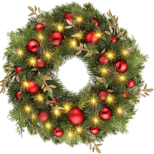 Ghirlanda Natalizia per Porta, Corona di Natale, Ghirlande Natalizie Artificiale, Ghirlanda di Natale con Bacche Rosse e Pigne, Natale Ringraziamento Porta, Caminetto e Decorazione da Parete (B, 30)