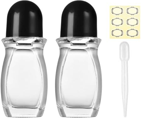 Apstaqeoo 2Pcs 50Ml Empty Glass Roller Bottles For Essential Oils, Deodorant Roll on Bottles Perfume Rollerball Bottle, Refillable Travel Deodorant Container with Dropper/Label for Fragrance Cosmetic