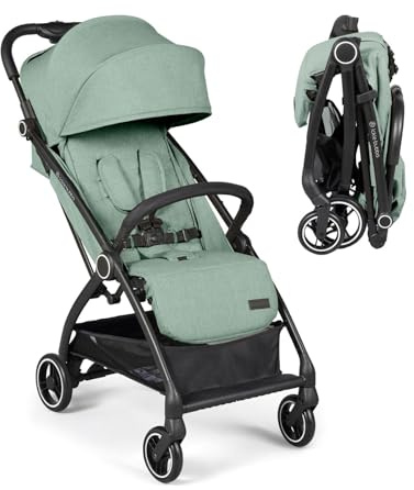Ickle Bubba Aries Autofold Stroller - Feather-Light Design, Multi-Position Recline, and Handy Auto-Fold Mechanism, Large Seat from Birth to 22kg, UPF 50+ Hood, and Spacious Basket (Sage Green)