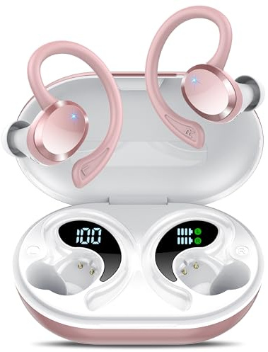 Trådlösa öronsnäckor, trådlösa hörlurar med ENC-mikrofon, 68H Bluetooth 5.4-hörlurar dubbel LED-skärm, 2025 ny brusreducerande öronsnäcka, sporthörlurar med öronkrokar, IP7 vattentäta öronsnäckor
