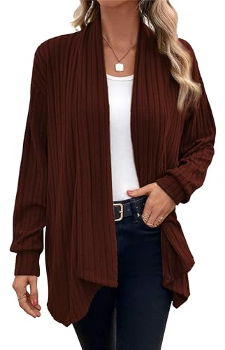 Chicrise Cardigan Donna Lungo Elegante Maglioncino Fronte Aperto Leggeri Blazer Morbido Generico caffè Grande 42-44 L