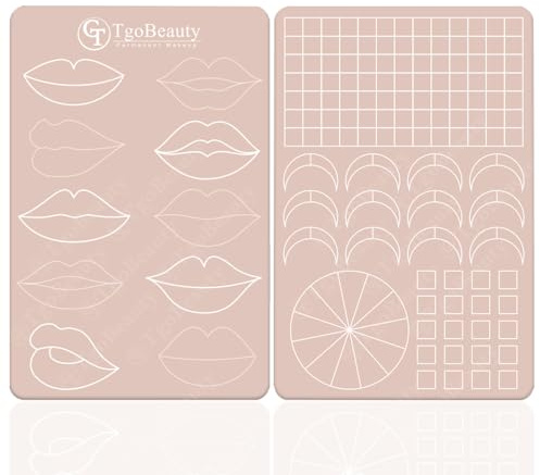 TgoBeauty Double-Sided Lip Tattoo Practice Skin 10 Different Lip Designs Silicone Lip Practice Sheet for PMU Artists & Beginners (4pcs Pink Pad with White Outline)