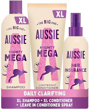 Aussie Mighty Mega Shampoo & Conditioner Set, & Detangling Leave in Spray