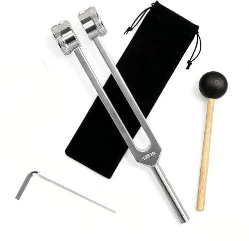 128Hz Tuning Fork for Healing, with Storage Bag and Silicone Hammer