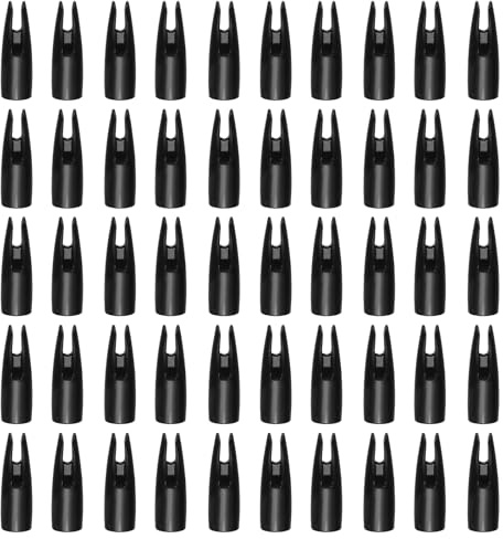 YELARXI Archery Arrow Nocks, 8MM/0.31 ID Plastic Nocks Glue on Replacement Arrow Tail-Fitting For (DIY Hunting/Compound/Recurve Bow/Compound Bow) & 50 Pcs & Plastic & Black