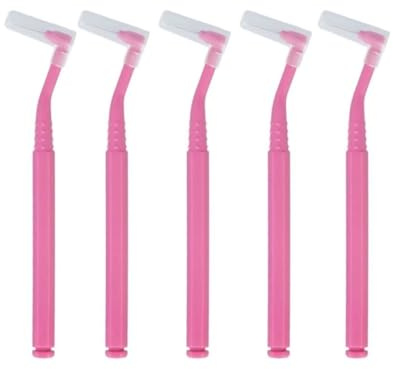 Interdentalborste 10 L-formade vinklade interdentala borstar för tandrengöring, nylontandpetare (rosa)