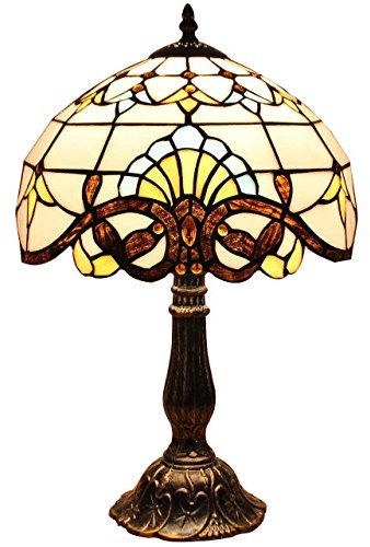 Bieye L30025 Baroque Tiffany Style Stained Glass Table Lamp with 12-inch Wide Lampshade Metal Base, 18-inch Tall