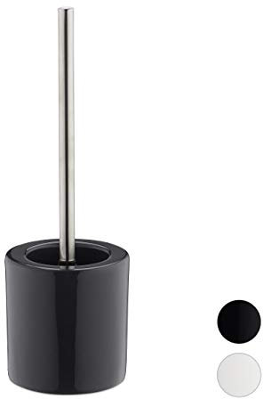 Relaxdays WC Garnitur Keramik, runder Klobürsten-Halter, wechselbarer Bürstenkopf, Bad-Set, HxD 38,5 x 12,5 cm, grau