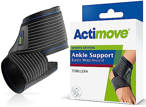 Actimove Sports Edition Ankle Support Elastic Wrap Around for Men and Women – For Pain Management – For Sprained, Swollen or Weak Ankles – Left/Right Wear – Black, Medium