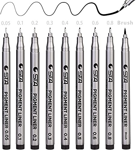 Fineliner penna 12 st. svart Pigment Liner mikropenslar för schisser, pigment filtpennor för kontor Comic Manga Scrapbooking och skola