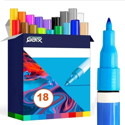 QBIX Acrylstifte für Steine wasserfest, Acrylic Paint Marker zum Bemalen von Kunststoff, Glas, Holz, Leder und Porzellan, Bunte Malstifte für Erwachsene und Kinder in 18 Farben