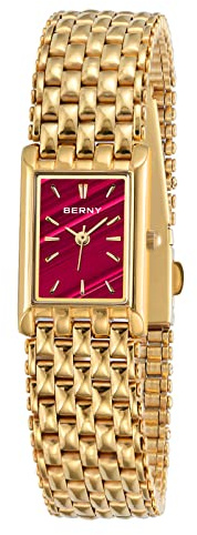 BERNY Guldklockor för kvinnor Uppdaterade kvartsarmbandsur för damer Rostfritt stålarmband Dam Liten guldklocka Lyxig Casual Fashion Armband Verktyg inkluderade
