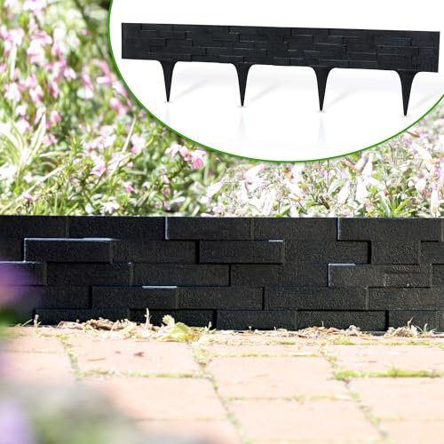 GardenPlast® StonePalisade - Bordure Bordurette de Pelouse en Plastique Aspect Pierre Flexible Palissade pour Jardin - 2,37 m - Noir