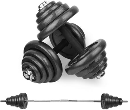 wuuhoo® Set Manubri Phil – Barra per Manubri con Dischi in Ghisa 27/30 mm, Manubri in Acciaio Cromato con Chiusura a Stella – Attrezzatura Fitness per Casa 50 kg