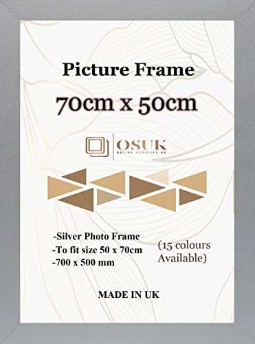 OSUK 50x70cm Silver Poster Frame - 70 x 50cm Photo Frames with Safe Perspex Front & Wall Mounting Hooks - Puzzle Jigsaw Frame - 70cm x 50cm Picture Frames