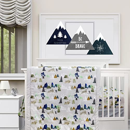 TANOFAR 4 Piece Crib Bedding Set for Boys, Infant & Toddler Nursery Bed Set with Crib Skirt, Quilt, Crib Sheet and Diaper Stacke, Standard Size Soft Baby Bed Set (Grey Mountain)