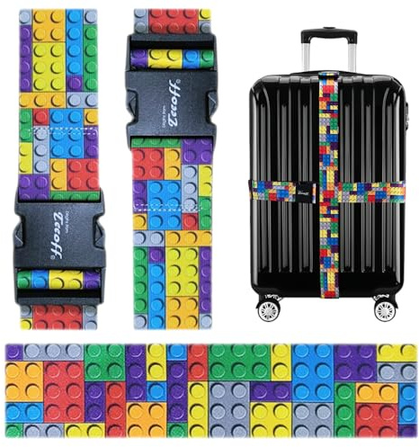Teeoff 2 Pack Elastic Luggage Straps Suitcase Belts Travel Bag Accessories Adjustable 220CM (Building Block)