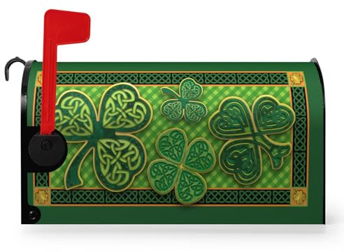 Dacawin Copertura magnetica per cassetta postale con quadrifoglio verde di dimensioni standard con quadrifoglio verde portafortuna, involucro per cassetta postale Happy St. Patrick's Day,
