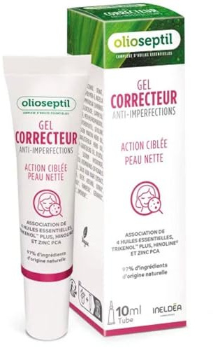 OLIOSEPTIL - Gel Correcteur Anti-Imperfections - Atténue les imperfections, boutons, points noirs - Peau nette - Association d'huiles essentielles, Trikenol plus, Hinoline et Zinc PCA - Tube 10ml