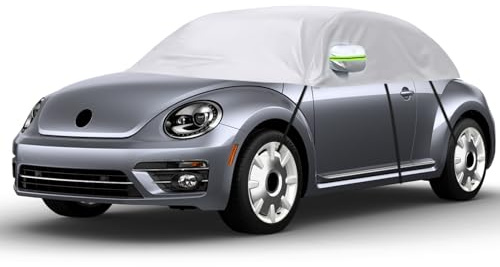 Bilöverdrag vattentät ersättning för VW Beetle 1998–2019, solbeständigt halvt bilskydd, halvgarage UV-beständigt halvt bilpresenning dammsäkert snösäkert utomhus inomhus