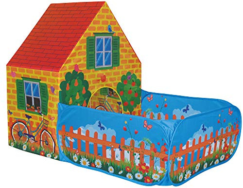 Sport1 Casetta con giardino tenda gioco. Giochi da esterno per bambini. Casetta per bambini da giardino/interno trasportabile. Casa per bambini con apertura pop-up. Facile montaggio. Dim. 150x90x110cm