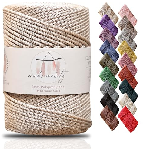 Makromecity Hilo de macramé de 3 mm x 120 m, poliéster de Primera Calidad, Hilo de macramé, Hilo de Polipropileno, Manualidades para Colgar en la Pared, Bolso de Mano, Cadena para Chupete