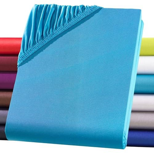 Spannbettlaken 140x200 Mit 30 cm Tiefer Tasche,Atmungsaktiv, Leicht, Weich & Knitterfrei Bettlaken 140-160x200 Für Boxspringbett, Maschinenwaschbar,100% Mikrofaser-Spannbetttuch(Türkis, 140-160x200cm)