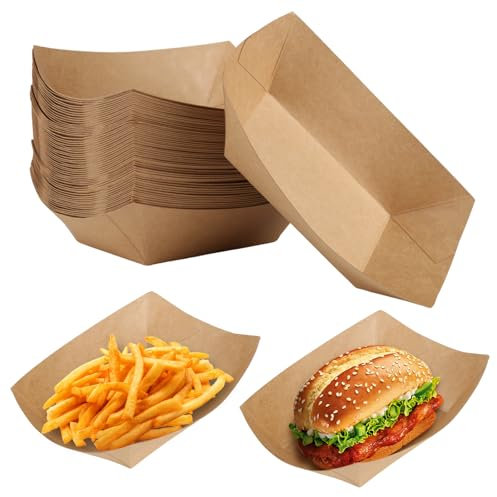 Cuenco Kraft Bandeja Contenedores, 60 Piezas Bandejas de Cartón, Degradable para Fiestas, Bodas, Picnics, 16,7 x 11,5 x 4cm