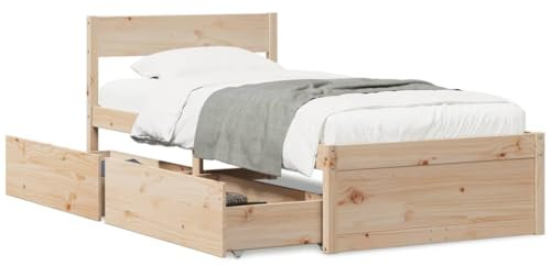 Sufrk Estructura de Cama con cajones Cama Juvenil Cama con cajones somier Cajon Cama Madera Maciza Pino 90x190 cm