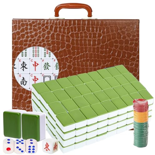 LANYOTA Mahjong Set,Chinese Mahjong Game Set with Carrying Travel Case, 1.5'' Large 146 Tiles with Arabic Numerals, 3 Dices, A Wind Indicator, A Set of Chips, Mah Jongg Set