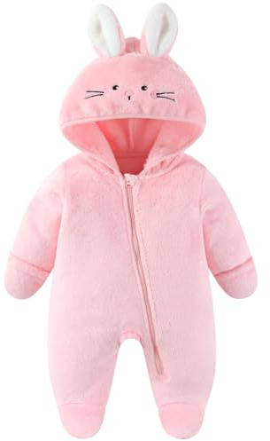 WYTbaby Baby Snowsuit Fleece Warm Winter Romper Animal Hooded Jumpsuit for Infant Newborn Boys Girls 3-6 Months Pink